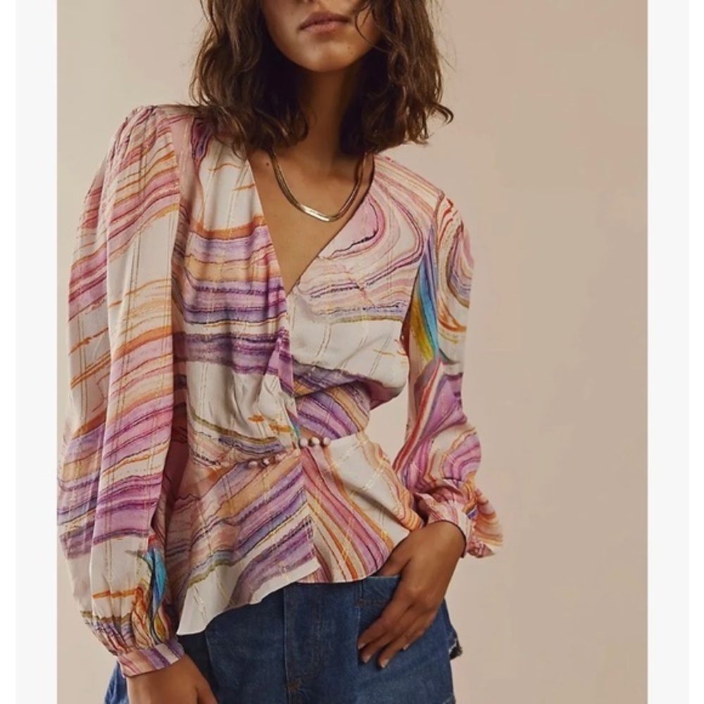 Free People Multicolor Swirl Blouse